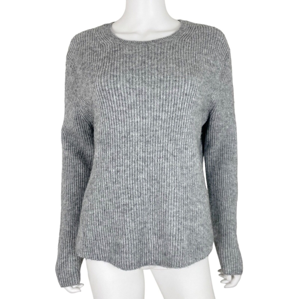 Ann Taylor LOFT Wool Blend Shirttail Hi Lo Hem Gray Ribbed Knit Sweater